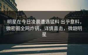 明星在今日凌晨遭遇猛料 出乎意料，微密圈全网炸锅，详情直击，微龅明星