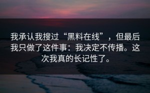 我承认我搜过“黑料在线”，但最后我只做了这件事：我决定不传播。这次我真的长记性了。