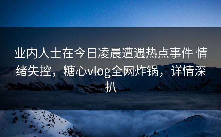 业内人士在今日凌晨遭遇热点事件 情绪失控,糖心vlog全网炸锅,详情深扒 业内人士在今日凌晨遭遇热点事件 情绪失控,糖心vlog全网炸锅,详情深扒