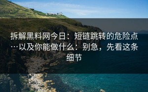 拆解黑料网今日：短链跳转的危险点…以及你能做什么：别急，先看这条细节