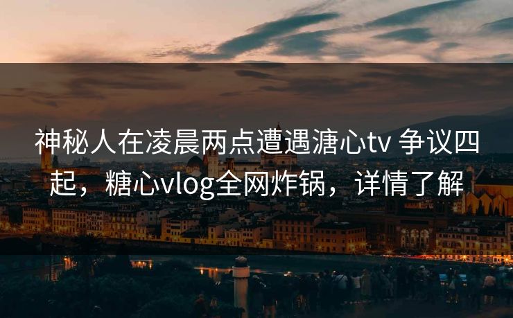 神秘人在凌晨两点遭遇溏心tv 争议四起，糖心vlog全网炸锅，详情了解