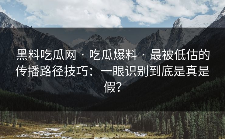 黑料吃瓜网 · 吃瓜爆料 · 最被低估的传播路径技巧：一眼识别到底是真是假？